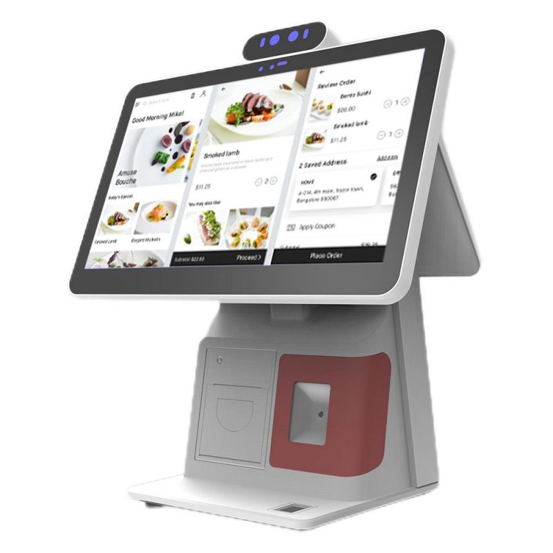 Customized dual-screen Durable Sided Touch Screen All In One POS System Machine Dual Cash Register with Camera and Printer