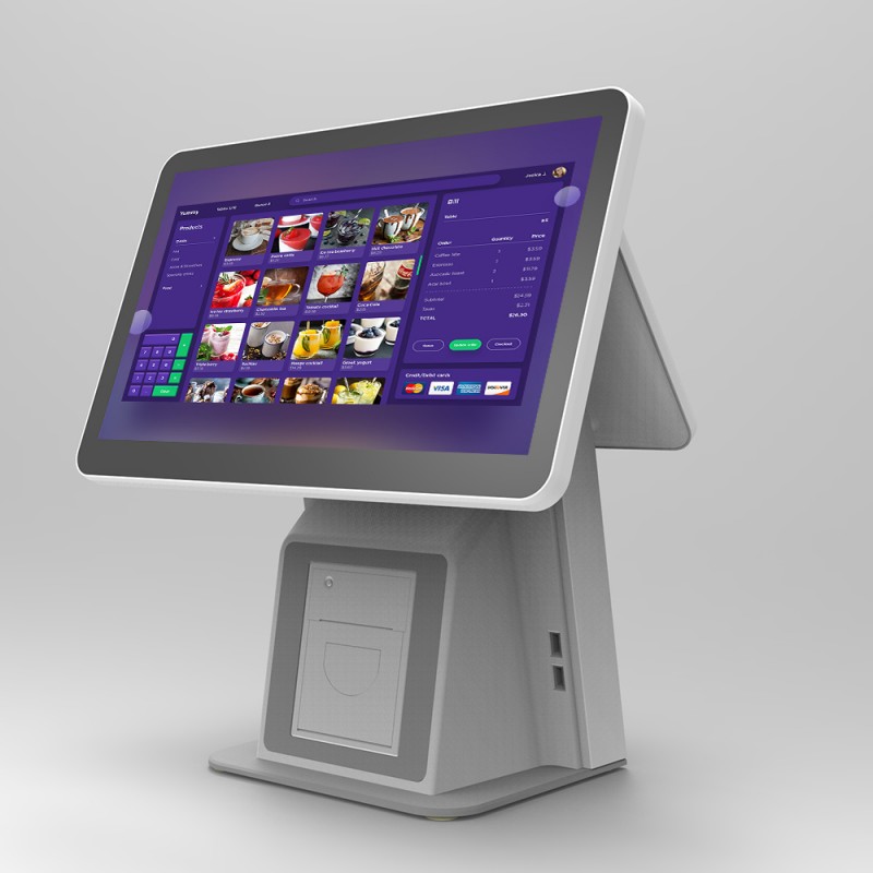 Customized dual-screen Durable Sided Touch Screen All In One POS System Machine Dual Cash Register with Camera and Printer